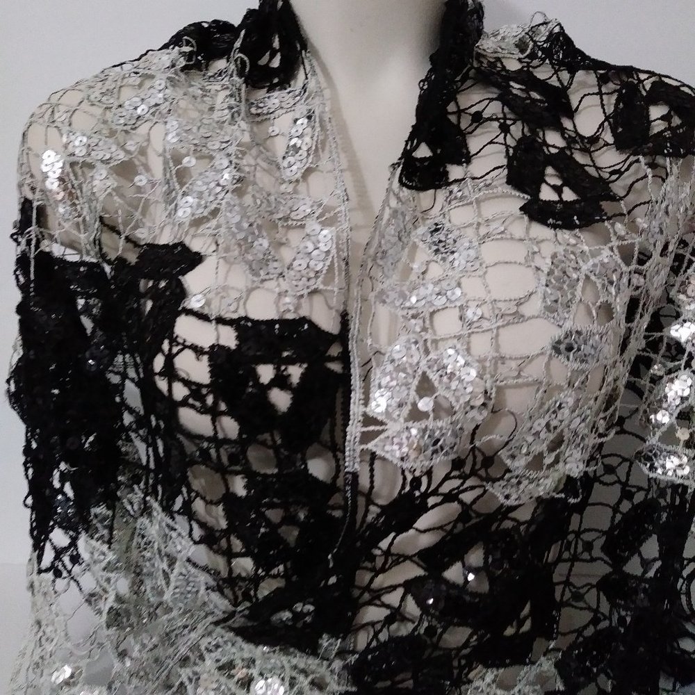 Black White Sequin Shawl Wrap Scarf